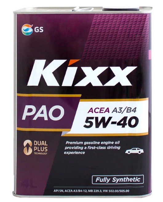 Масло моторное Kixx PAO A3/B4 5W-40 синтетическое, 4л  L211044TE1