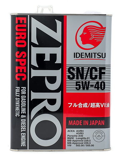 Масло моторное синтетическое Idemitsu Zepro Euro Spec SN/CF 5W-40, 4л 1849004