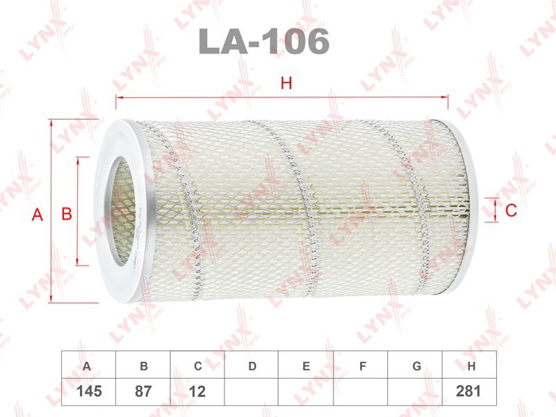 LYNXauto LA106 Фильтр воздушный TOYOTA HIACE KZH106G,106W,110G,116G,120G,126G,132V,138V
