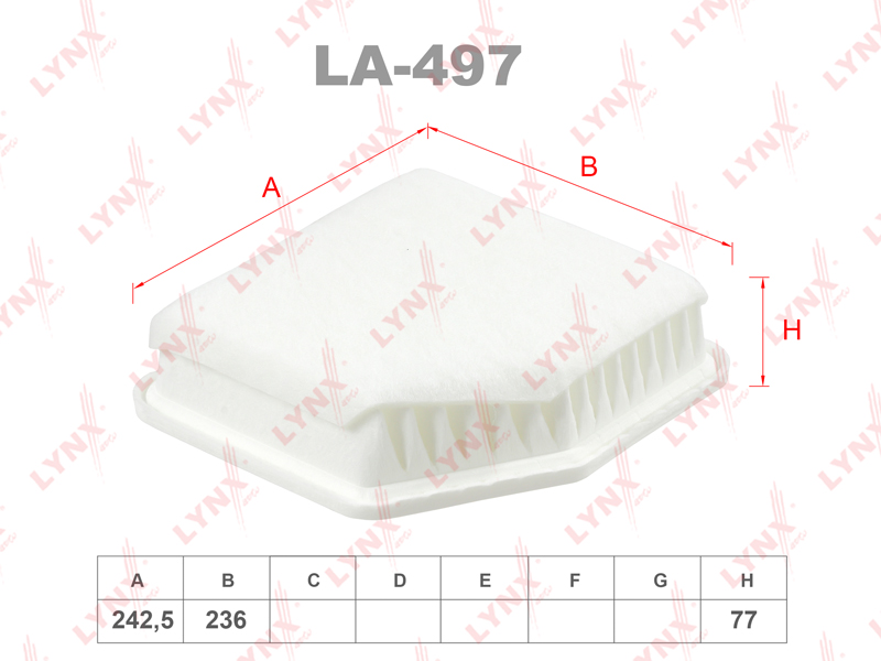 LYNXauto LA497 Фильтр воздушный TOYOTA RAV 4 IV (_A4_) 2.2 D 4WD (ALA49) 12.2012 - <=> LEXUS IS III (_E3_) 250 (GSE30_) 04.2013 -
