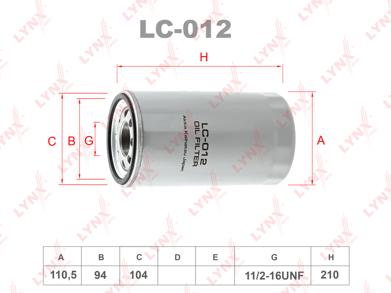 LYNXauto LC012 Фильтр масляный TOYOTA COASTER J05C,HINO BUS H07C,RAINBOW W06E,W04C-T,H07C