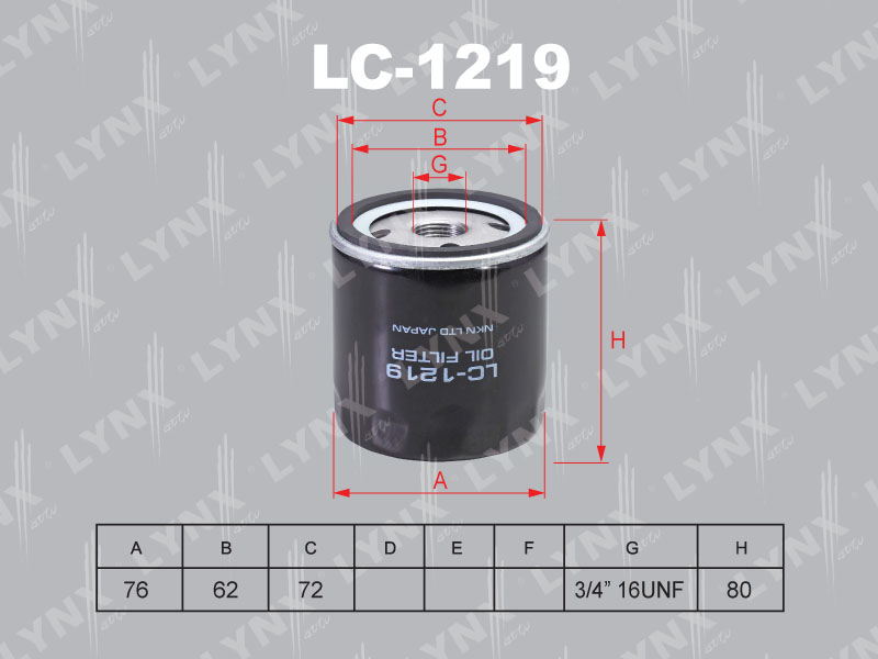 LYNXauto LC1219 Фильтр масляный JEEP Cherokee II (KJ) 01-08 Liberty I 01- Wrangler II (TJ) 96-