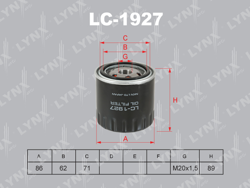 LYNXauto LC1927 Фильтр масляный NISSAN NAVARA  PATHFINDER 3.0DCI 10-, RENAULT MEAGE III 1.9 DCI 08- … , INFINITI EX  FX  M (Y51)  Q70 (Y51)  QX50 (J 50) 10-