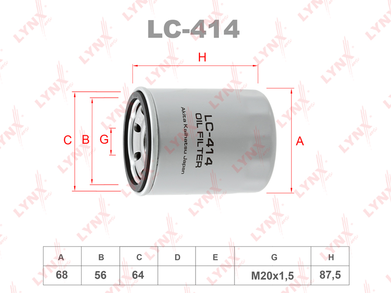 LYNXauto LC414 Фильтр масляный NISSAN VANETTE F8,MITSUBISHI RVR 4G93,4G63,4G63-T, ASPIRE 4G93,ECLIPSE 4G63, ETERNA 4G93,6A11,6A12,4G93,6A12-T,FTO 4G93,6A12,EMERAUDE 4G93,6A11,6A12,CARISMA 4G93,6A11,6A12,4G93,6A12-T,CHARIOT 4G63,4G64,4G63-T,DELICA G6