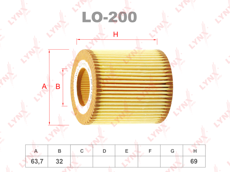 LYNXauto LO200 Вставка фильтра масляного MAZDA BT-50 2.2D 11>, FORD Ranger 2.2D 11>