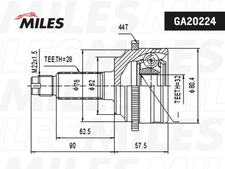 ШРУС наружный передний с ABS MAZDA 6 2,0-2,3 02-07