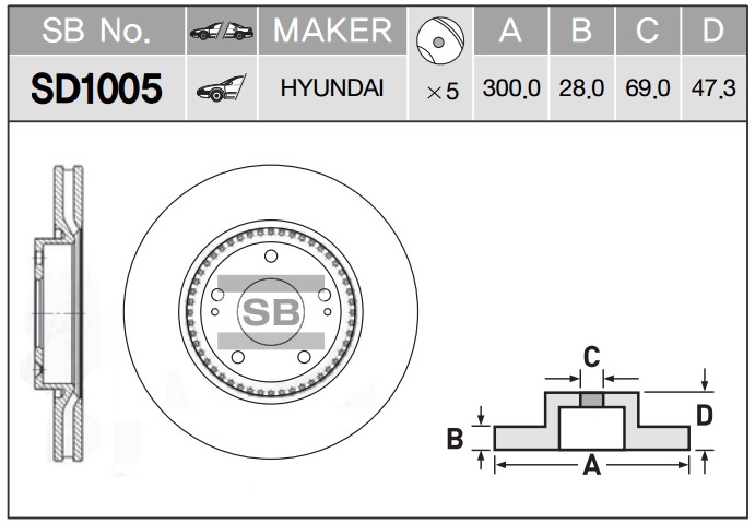 Диск тормозной HYUNDAI iX35-SONATA (NF)-KIA SPORTAGE передний вент.D 300мм. SD1005 SANGSIN