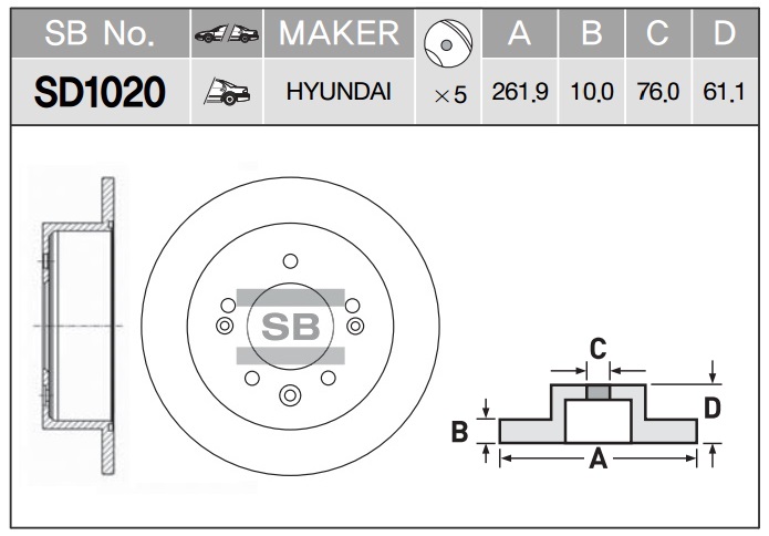Диск тормозной Hyundai Elantra 1.6CVVT-1.6CRDi 06 SD1020 SANGSIN
