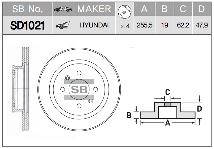 Диск тормозной HYUNDAI GETZ 1.1-1.6 02- с АБС передний SD1021 SANGSIN