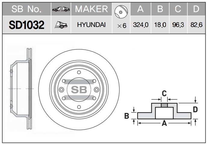 Диск тормозной HYUNDAI H1-STAREX 08- задний SD1032 SANGSIN