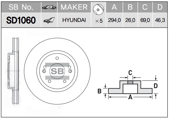 Диск тормозной Hyundai Sante Fe-Trajet 2.4-2.7 00 SD1060 SANGSIN
