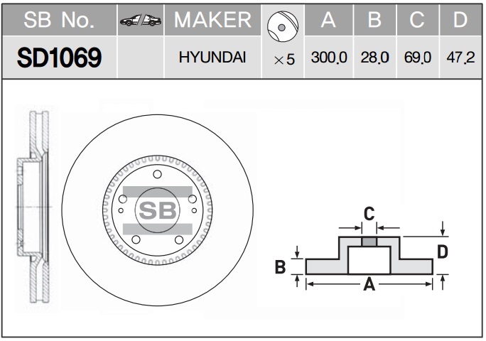 Диск тормозной HYUNDAI iX35-SONATA (NF)-KIA SPORTAGE передний вент.D 300мм. SD1069 SANGSIN