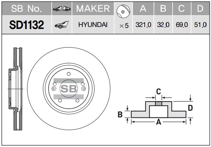Диск тормозной передний HYUNDAI ix55 08- SD1132 SANGSIN