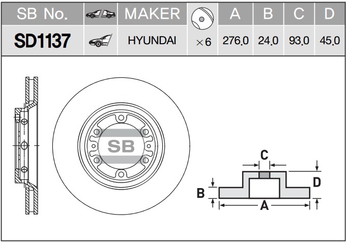 Диск тормозной передний HYUNDAI STAREX 97-01 SD1137 SANGSIN