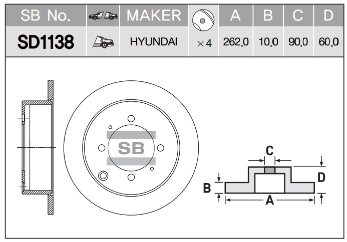 Диск тормозной Mitsubishi Galant 2.0-2.5D 91-04 SD1138 SANGSIN