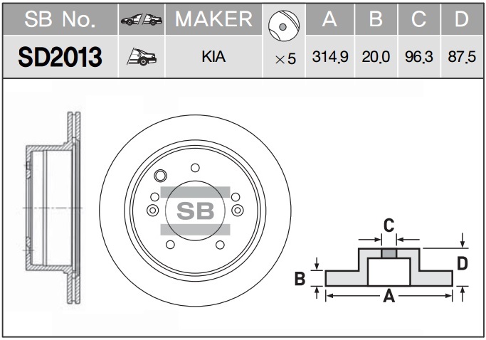 Диск тормозной KIA Sorento 2.4-3.5-2.5CRDi 02 SD2013 SANGSIN