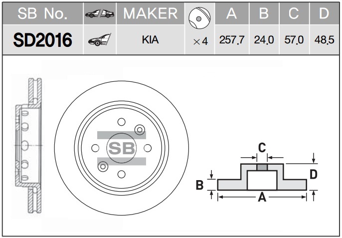 Диск тормозной KIA SHUMA 01-04-SPECTRA 00- передний вент.D 258мм. SD2016 SANGSIN
