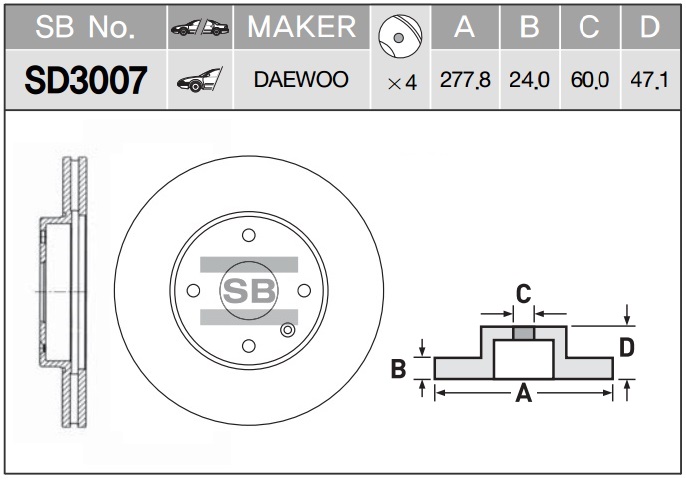 Диск тормозной Chevrolet Epica 2.0-2.5-2.0D 05 SD3007 SANGSIN