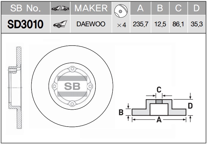Диск тормозной CHEVROLET SPARK 05--DAEWOO MATIZ 98- передний SD3010 SANGSIN