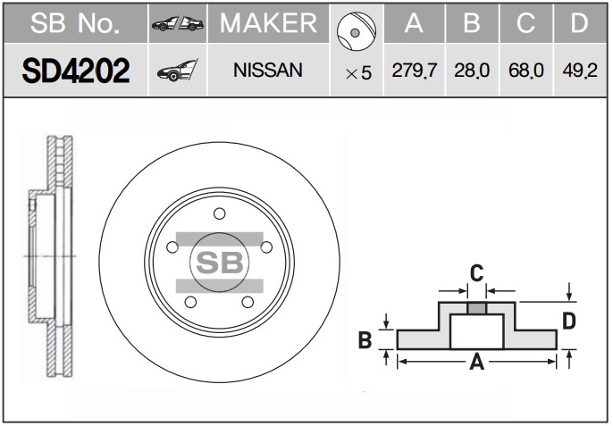 Диск тормозной NISSAN X-TRAIL (T30)-MAXIMA QX (A33)-PRIMERA (P12) передний вент. SD4202 SANGSIN