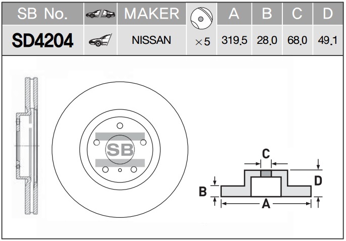 Диск тормозной NISSAN MURANO 3.5 05-INFINITI FX35-FX45 05 передний вент. SD4204 SANGSIN