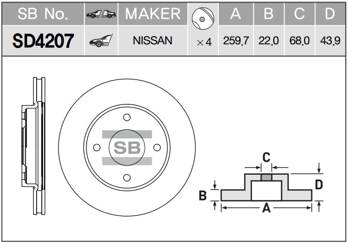 Диск тормозной NISSAN TIIDA передний вент.( диаметр.цент.68мм.) SD4207 SANGSIN