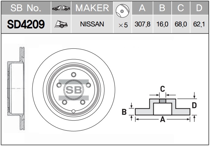 Диск тормозной NISSAN MURANO-INFINITI FX35-FX45 05- задний d 190мм. SD4209 SANGSIN