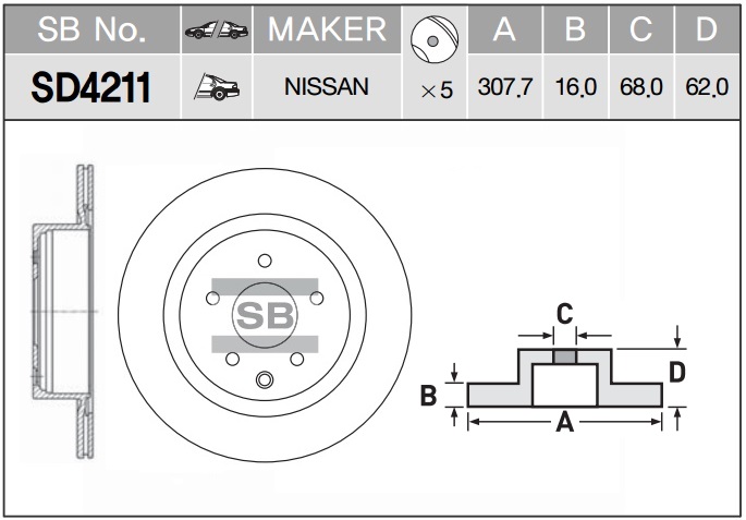 Диск тормозной Nissan Murano 3.5 4WD 05 SD4211 SANGSIN