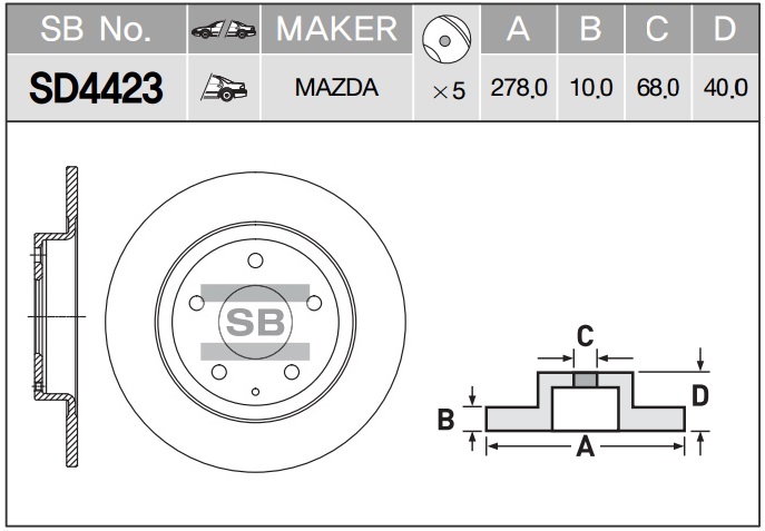 Диск тормозной задний MAZDA 6 (GJ) 13- SD4423 SANGSIN