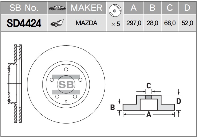 Диск тормозной Mazda 6-CX-5 2.0-2.2TD 11 SD4424 SANGSIN