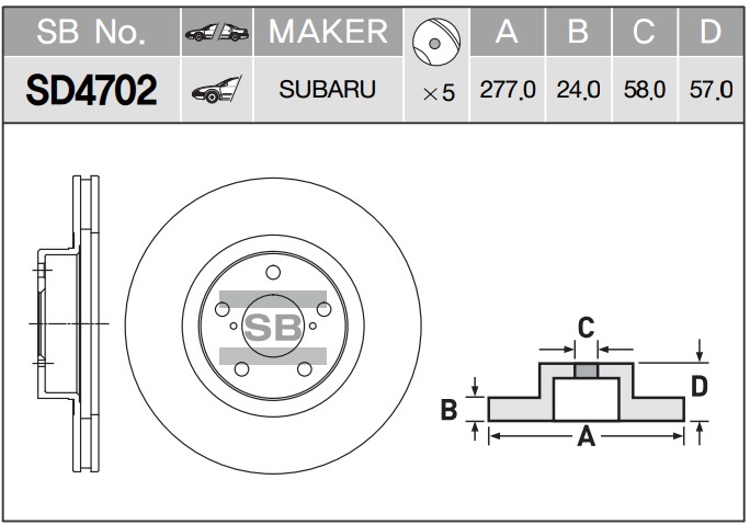 Диск тормозной SUBARU FORESTER 97--IMPREZA 94--LEGACY 03- передний вент. SD4702 SANGSIN