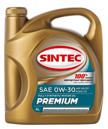 322766 SINTEC Premium SAE 0W-30 API SP/CF ACEA C3 4л масло моторное синтетическое