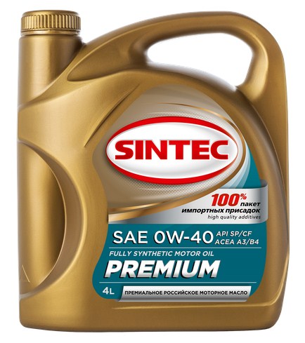 322778 SINTEC PREMIUM SAE 0W-40 API SP/CF ACEA A3/B4 4л масло моторное синтетическое