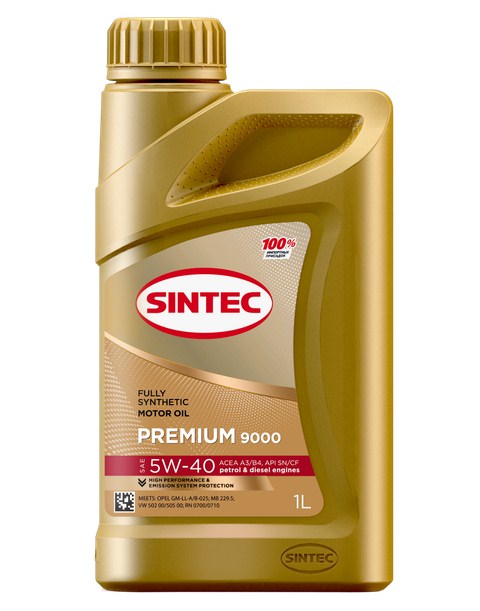 600106 SINTEC PREMIUM 9000 SAE 5W-40 API SN/CF ACEA A3/B4 1л масло моторное синтетическое
