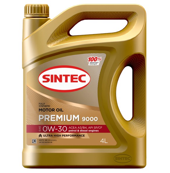 600123 SINTEC Premium 9000 0W-30 A3/B4 SP/CF 4л масло моторное синтетическое