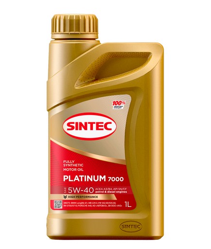 600138 SINTEC PLATINUM 7000 SAE 5W-40 API SN/CF ACEA A3/B4 1л масло моторное синтетическое