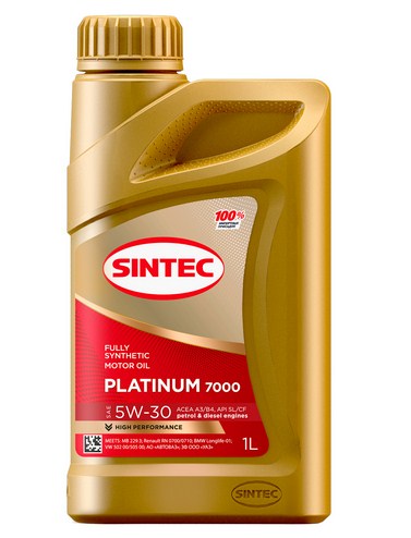 600143 SINTEC PLATINUM 7000 SAE 5W-30 API SL/CF ACEA A3/B4 1л масло моторное синтетическое