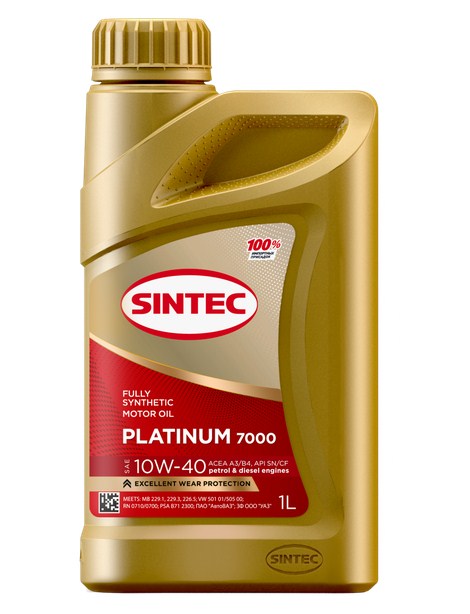 600166 SINTEC PLATINUM 7000 SAE 10W-40 API SN/CF ACEA A3/B4 1л масло моторное синтетическое