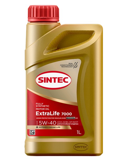 600253 SINTEC EXTRALIFE 7000 SAE 5W-40 API SN/CF ACEA A3/B4 1л масло моторное синтетическое