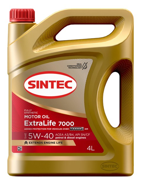 600254 SINTEC EXTRALIFE 7000 SAE 5W-40 API SN/CF ACEA A3/B4 4л масло моторное синтетическое