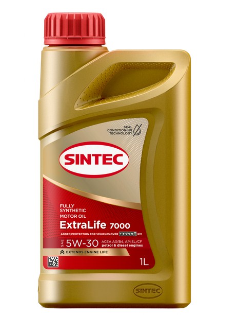 600255 SINTEC EXTRALIFE 7000 SAE 5W-30 API SL/CF ACEA A3/B4 1л масло моторное синтетическое